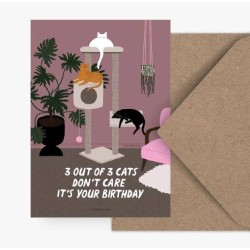 Postkaart "3 out of 3 cats don´t care it´s your birthday"