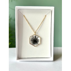 Necklace with real Queen Anne’s Lace (hexagon, golden)