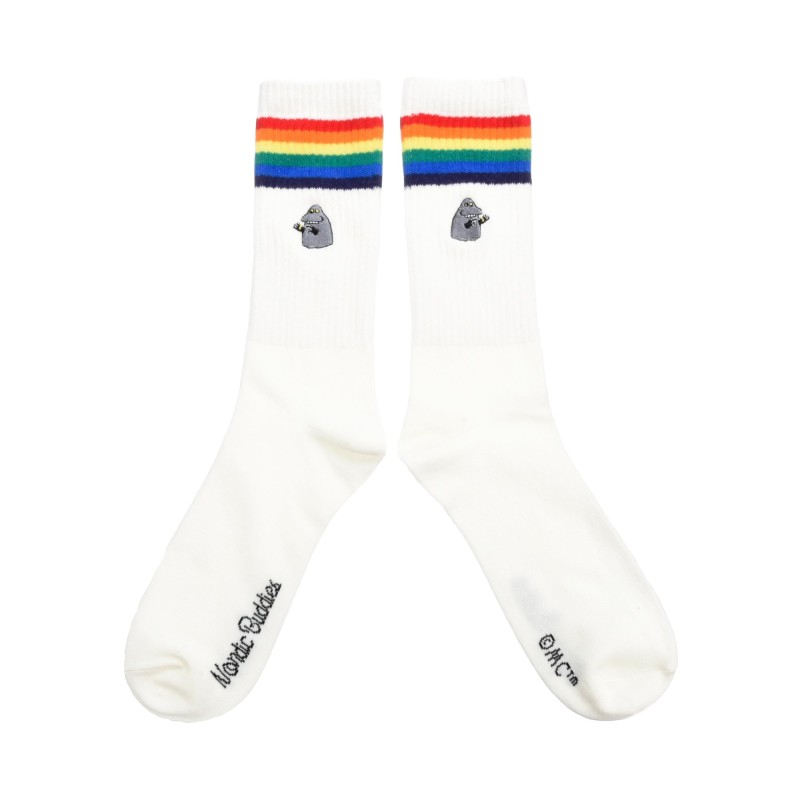 The Groke Retro White Socks (rainbow)