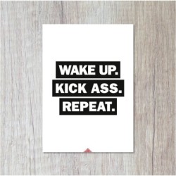 Postcard 'Wake up. Kick ass. Repeat.'