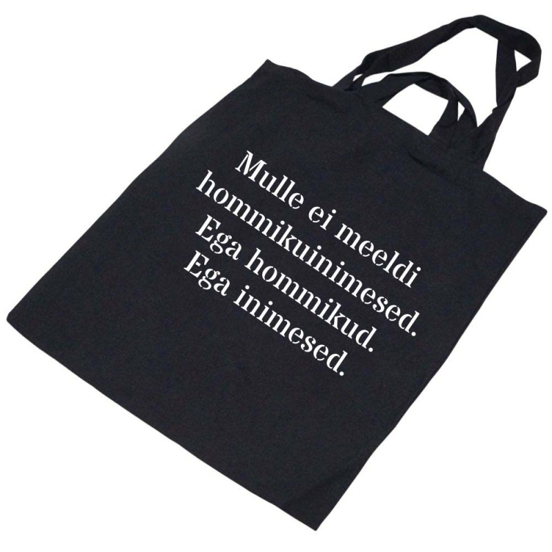 Black textile bag with double handles 'Mulle ei meeldi hommikuinimesed'