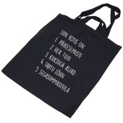 Black textile bag with double handles 'Siin kotis on...'