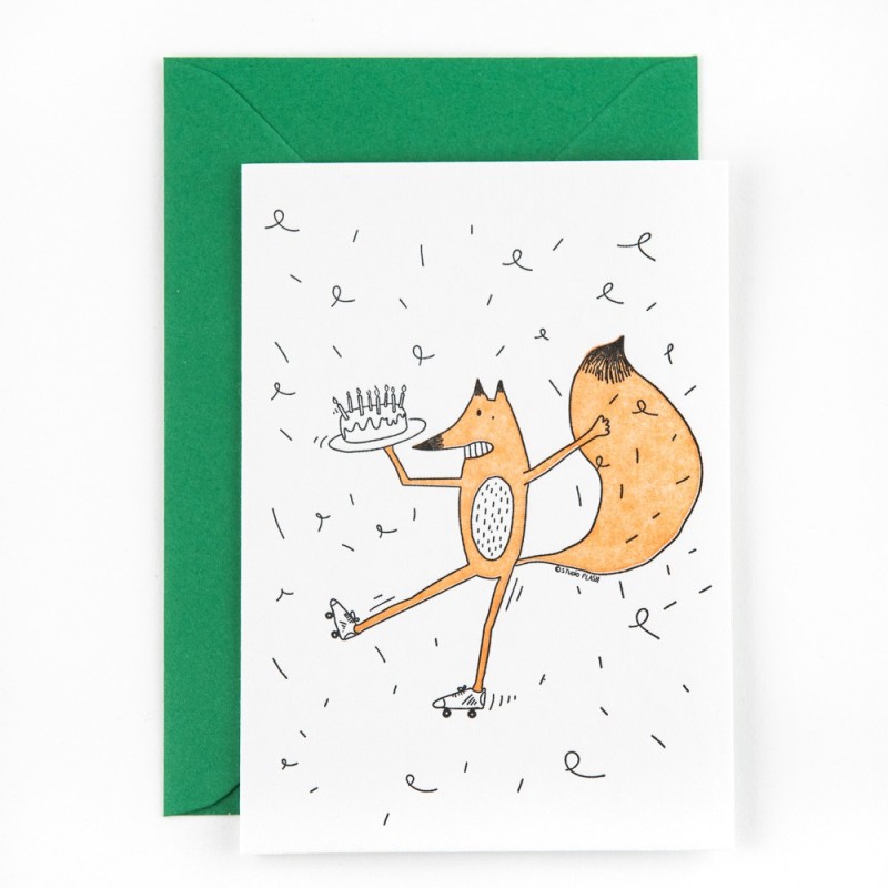Postcard 'Foxy rollerblading'