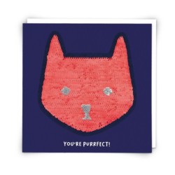 Postcard 'You're purrfect' with reversible sequin patch