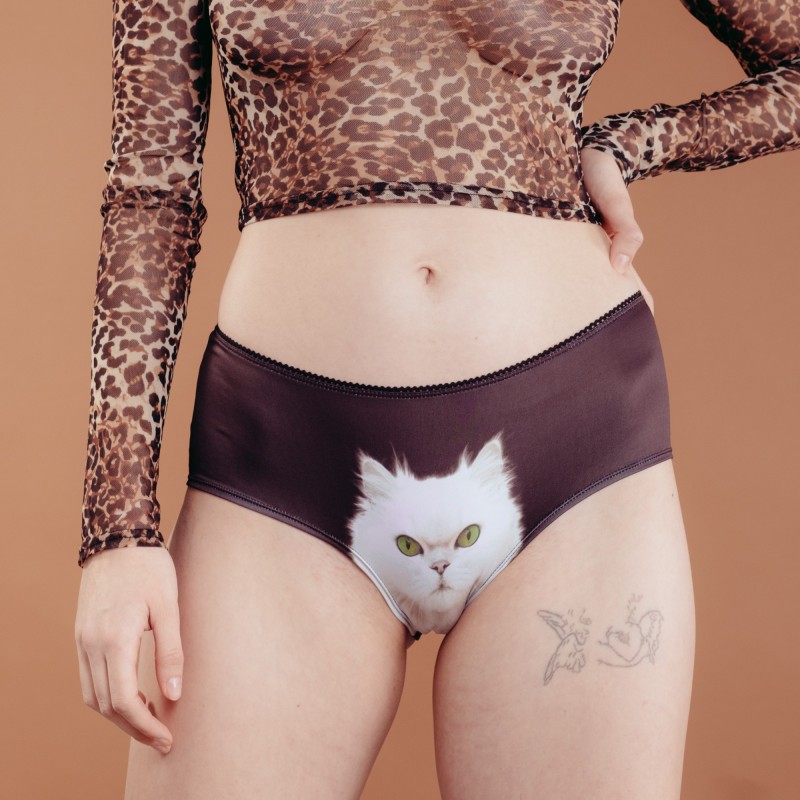 Lickstarter panties 'Black panties with white cat'